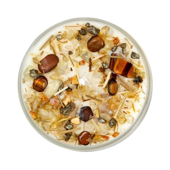 Solar Plexus Chakra Candle by New Moon Beginnings - Chakra Candles - Dried Flower, Herb, & Crystal Candles - Aromatherapy Candles - Soy Candle - 12oz Glass Jar