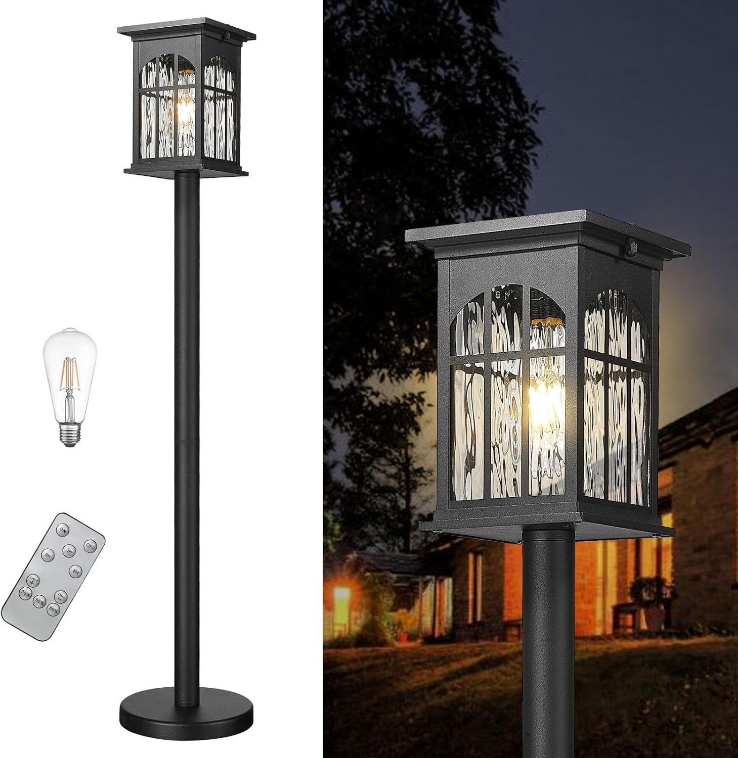 Solar Pole Lights Outdoor Waterproof, Portable Floor Lamp with Solar Panels Dusk to Dawn with Remote, Cordless Exterior Outside Pole Light for Pathway, Walkway, Garden, Yard, Patio