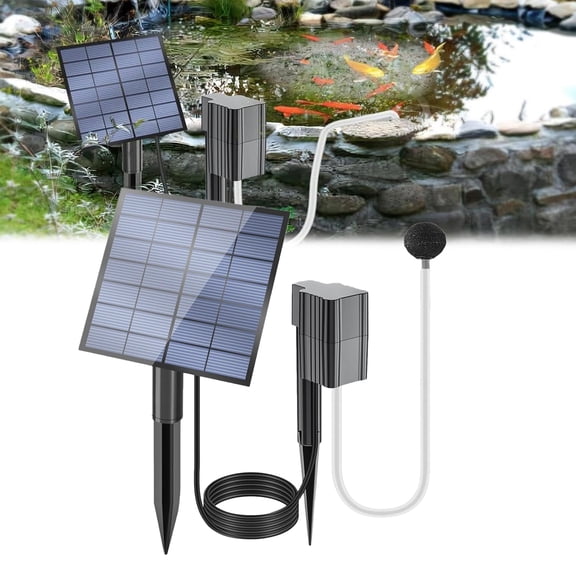 Solar Pond Aerator, 2.5W Quiet Portable Oxygen Diffuser with Solar Panel, Air Stone and Tube for Garden Ponds, Bird Baths and Planters