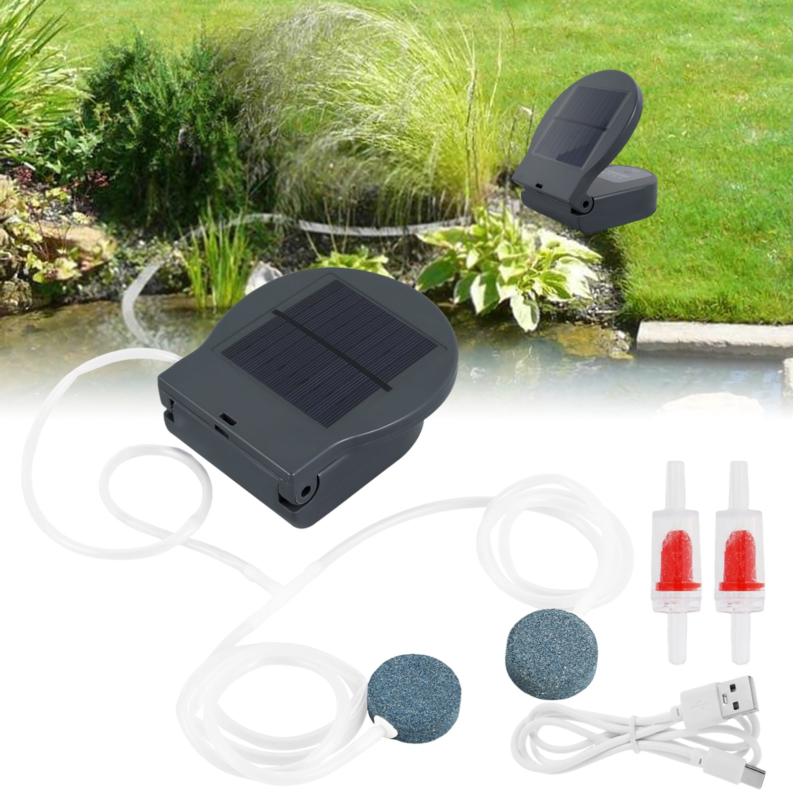 Solar Pond Aerator with Hose 5V/1W Solar Oxygen Pump 3 Adjustable Mode Efficient Aquarium Air Pump Durable Fish Bubbler Pump Durable Oxygenator Aerator Oxygen Pump Aerator for Outdoor Aquarium Pool