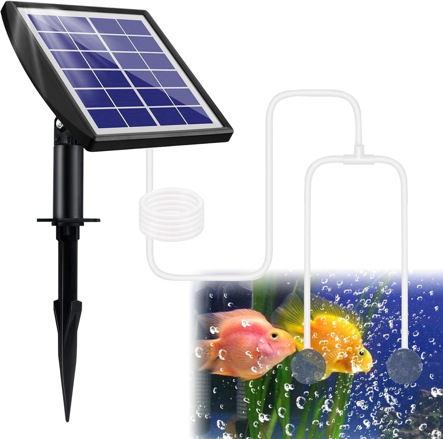 Solar Pond Aerator,Solar Air Pump Solar Powered Pond Pump, 3W Solar Air Pump with 2 Air Bubble Stones for Small Fish Pond, Stock Tank,Aquarium Hydroponics (2 Modes)