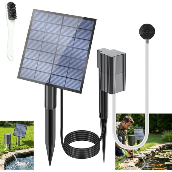 Solar Pond Aerator with Air Pump, Solar-Powered Pond Aerator with Pipe Air Bubble Stones, Solar Air Pump for Garden Fish Tank Outdoor Pool Pond (1pc)