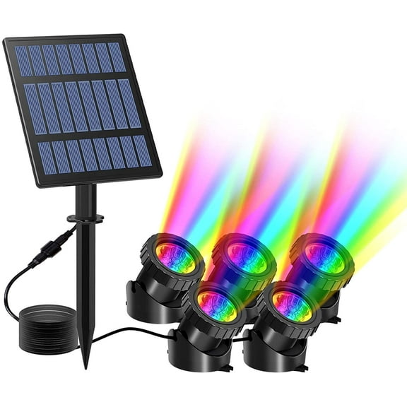 Solar Pond Lights, 5 Headlamp RGB LED Spotlights Color Changing Submersible Fountain Lights, Underwater Solar Fish Tank Light Adjustable Lighting Angle for Garden Fountain, Pond, Pool Decoration