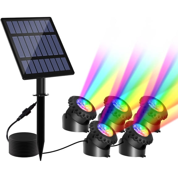 Solar Pond Lights, 5-in-1 RGB Underwater Pond Lights, Outdoor Waterproof Submersible Fountain Lights for Fish Tank Garden Yard Pool Fountain Waterfall Decor