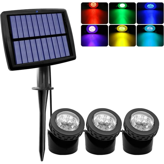Solar Pond Lights, Changing LED Underwater Lights with 2 Modes, Solar Submersible Fountain Lights IP68 Waterproof, Solar Landscape SpotLights for Ganden Pond Waterfall Fountain Pool (3 in 1)
