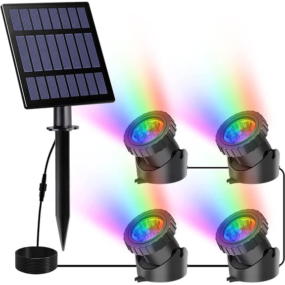 Solar Pond Lights,Super Bright RGB LED Underwater Spotlights Color Changing Submersible Pond Light IP68 Waterproof Fountain Lights for Fish Aquarium Tank Garden Yard Pool (4-in-1)