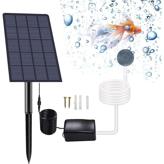 Solar Pond Oxygenator, Aquarium Oxygen Aerator Air Pump Fishing Aerator with Pipe Air Bubble Stones for Garden Fish Tank Outdoor Pool Pond