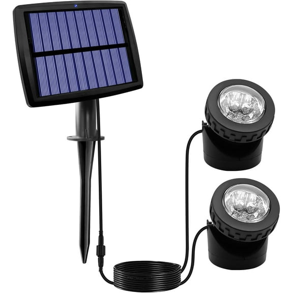 Solar Pond Spotlights, 2 in 1 12 LED Solar Underwater Lights with Dual Head Waterproof Submarine Landscape Spotlight Security Lighting for Outdoor Patio Garden Fountain Pond