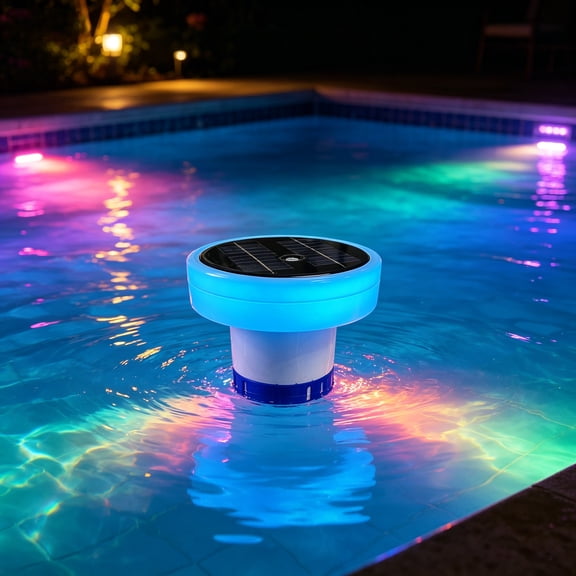 Solar Pool Chlorine Floater with Color Changing LED Lights, 3 Inch Chemical Dispenser Floating Chlorine Tablet Holder for Swimming Pool, Spa, Hot Tub, Pond