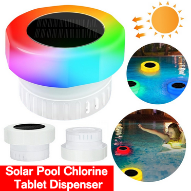 Solar Pool Chlorine Floater with Colorful Light Chlorine Floating Water Cleaner IP68 Waterproof for Purify Swimming Pool Water