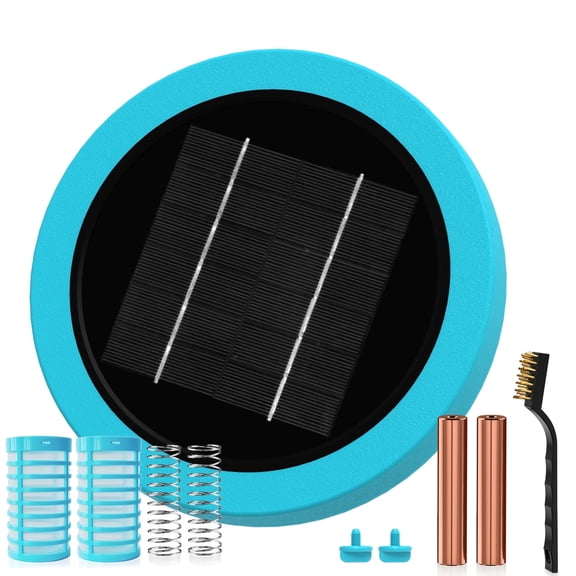 Solar Pool Cleaner & Floating Water Purifier | Copper for Pool 35,000 Gallons | Large Solar Panel & 2 Sets of Fittings | 85% Less Chlorine | Fits Fresh, Salt Water, Inground Pool & Above Ground Pond
