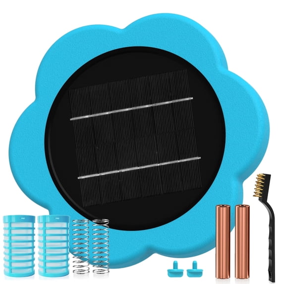 Solar Pool Cleaner & Floating Water Purifier | Copper for Pool 35,000 Gallons | Large Solar Panel & 2 Sets of Fittings | 85% Less Chlorine | Fits Fresh, Salt Water, Inground Pool & Above Ground Pond