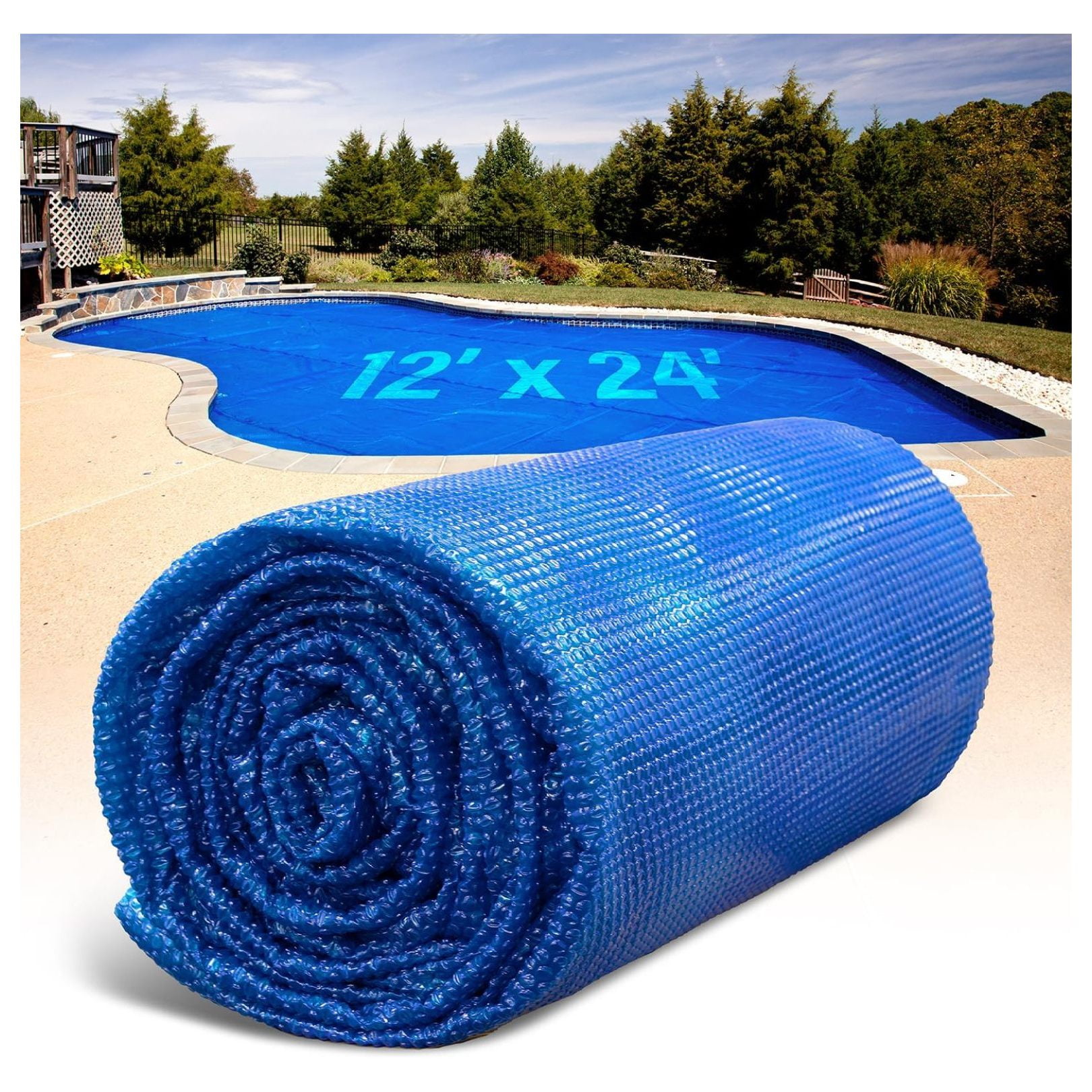 Solar Pool Cover for Inground and Above Ground Pools - 12' x 24' Rectangle 12 Mil Solar Blanket for Inground Pool, Blue