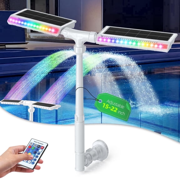 Solar Pool Fountain with 10 Color LED Lights, 6000mAh Battery, Remote Control, Auto Dusk Sensor & 6 Timer Modes, Dual Head Adjustable Spray for Pool Fountains for Above Ground Pools
