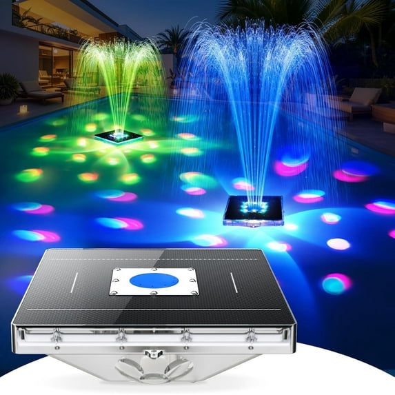 Solar Fountain with Light Show, Floating Water Fountain for Pool or Pond, 1 Pack (White)