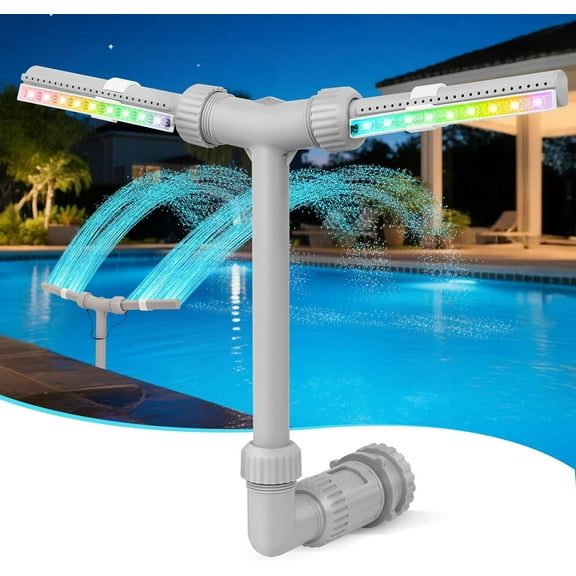 Solar Pool Fountain With LED Lights, Dual Spray Water Fountain for Above Ground and Inground Pools, High-Pressure Waterfall Pool Sprinkler Accessory