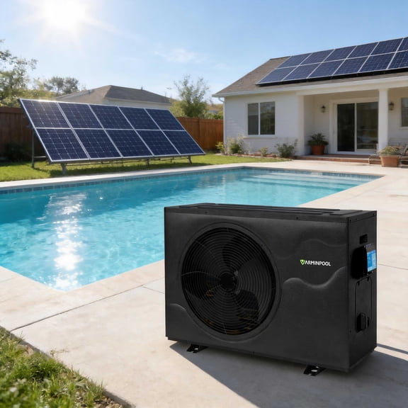 Solar Pool Heater 65000BTU, Pool Heat Pump for Inground & Above Ground Pools up to 20000 Gallons, 220V (Solar Panels Not Included) | Solar-Compatible for Up to 90% Energy Savings, WiFi App Control &