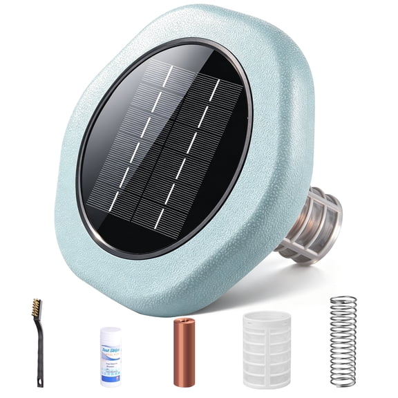 Solar Pool Ionizer for Above Ground, Solar Powered Floating Copper Purifier, Reduce Chlorine 85% Up to 35,000 Gallons, Swimming Pools Water Cleaner for In-ground Pools and Spas (Green)
