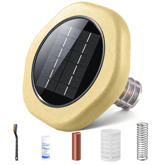Solar Pool Ionizer for Above Ground, Solar Powered Floating Copper Purifier, Reduce Chlorine 85% Up to 35,000 Gallons, Swimming Pools Water Cleaner for In-ground Pools and Spas (yellow)