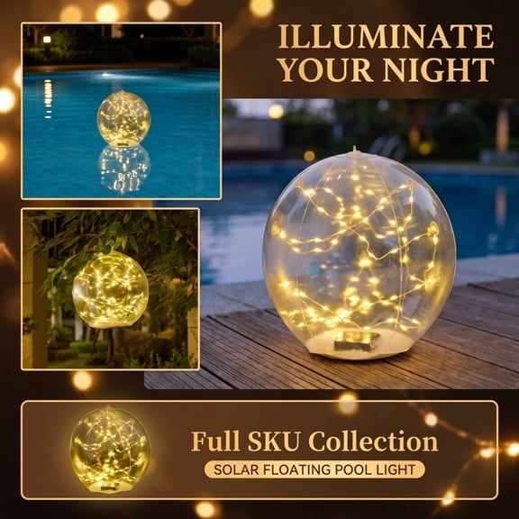 Solar Pool Lights, Floating Solar Pool Lights, Led Illuminated Waterproof Ball, for Inground Above Ground Pool Pond Hot Tub Outdoor Night Lighting, Housewarming Gift, Pvc, 14 Inch