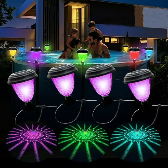Solar Pool Lights for Above Ground Pool Frame, 2025 Upgraded Super Bright Pool Lights, Solar Frame Pool Waterproof for Trampoline, Pools, Parks, Courtyards, Fountains, Stairs, Outdoor(4*Colorful)