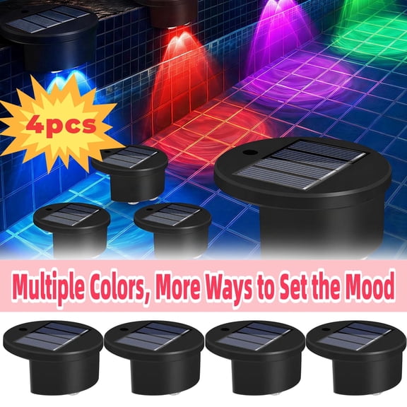 Solar Pool Lights for Above Ground Pools, 4 Pack Poolside Solar Pool Lights, Waterproof LED Pool Lights for Inground & Above Ground Pool, RGB Pool Lights Solar Powered for Pool, Fence, Deck - 1PC