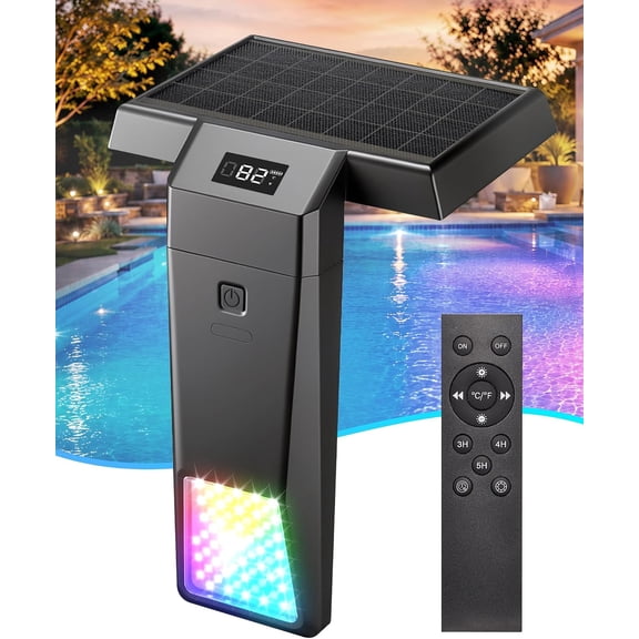 Solar Pool Lights for Inground & Above Ground Pools, Color Changing LED Underwater with Remote, Real-Time Temperature Display, Dimmable IP68 Waterproof Swimming Timer