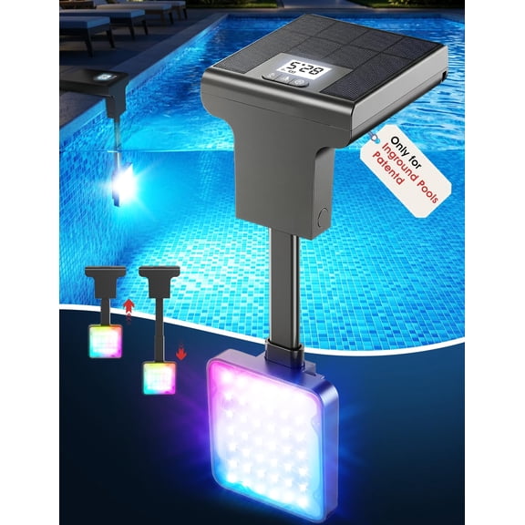 Solar Pool Lights for Inground Pools,Upgraded Solar Lights with LCD Pool Thermometer, Underwater Submersible Led Light for Pool Accessories, Swimming Pool Lighting with 10 Light Modes, 1PC