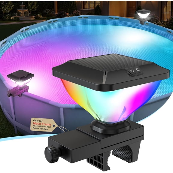 Solar Pool Lights for Metal Frame Above Ground Pools, 2026 Upgraded Above Ground Pool Lights Solar, 7-Color 3-Dynamic Mode Pool Light with 5H Auto Off Timer, Strong LED Swimming Pool Lights-1PK