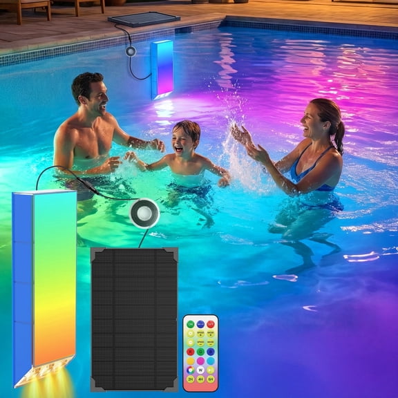 Solar Pool Lights with Remote IP68 Waterproof Magnetic Pool Wall Light RGB Color Changing Underwater Lights with Timer & 4 Brightness Levels Monocrystalline Solar Panel for Pool Pond Hot Tub Patio