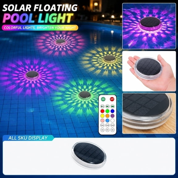 Solar Pool Lights, Solar Powered Pool Lights, Underwater Pool Lights, Color Changing Outdoor Lights, 4.75X2.5 Inch Floating Rgb Pool Ambient Lights with Remote, Waterproof for