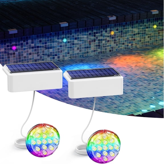 Solar Pool Lights, Solar Powered Submersible LED Lights with Remote IP68 Waterproof Swimming Pool Lights 16 Colors Underwater Pool Lights for Above Ground Inground Pool, Pond (Blue, 2 Pack)