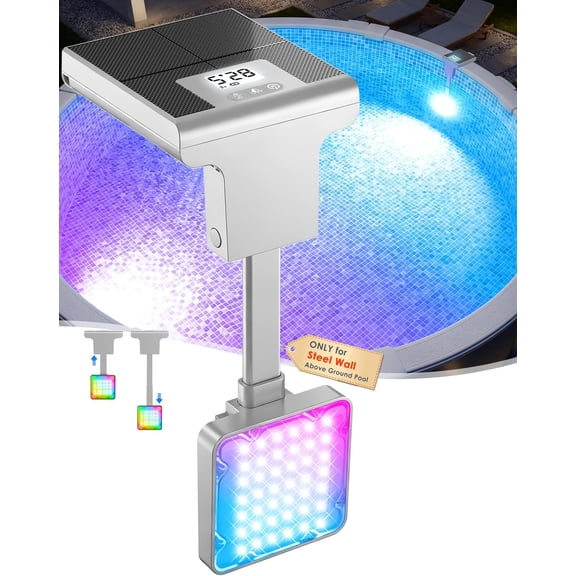 Solar Pool Lights for Steel Wall Above Ground Pool, Upgraded Submersible Light w/LCD Thermometer,Waterproof LED Light,Underwater Swimming Light,Color Changing Lighting -1PC