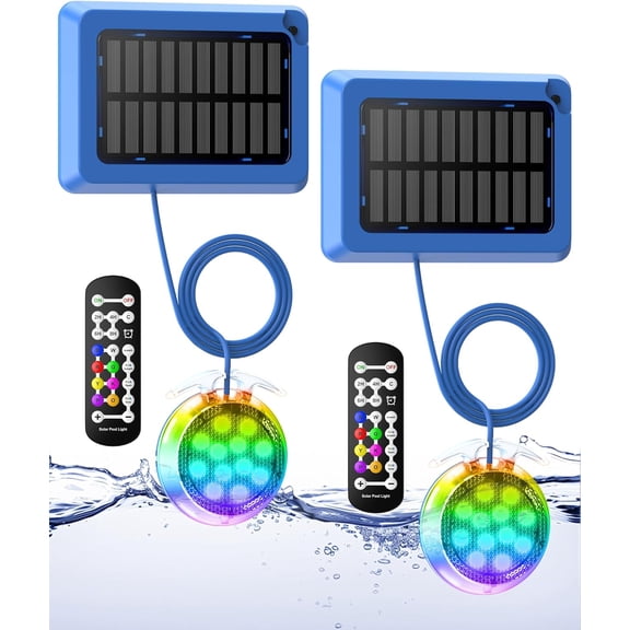 Solar Pool Lights,Underwater IP68 Lights with 8-Color Changing and 9 Modes,Solar Powered Luz para Piscina Remote Control for Above Ground Pools/Inground Pools-2 Pack-Blue
