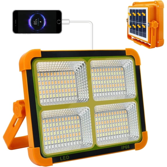 Solar Portable Camping Light with Stand, 100W 12000mAh Rechargeable Light with 4 Modes, LED Cordless Flood Lights for Work, Power Failure, Repair