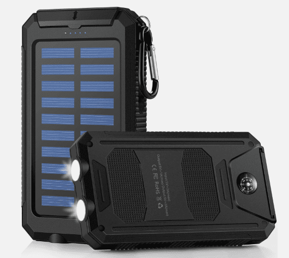 Solar Portable Charger Power Bank with Flashlight, High-Capacity Battery Pack, Dual USB Output, Emergency Outdoor Charging