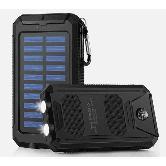 Solar Portable Charger Power Bank with Flashlight, High-Capacity Battery Pack, Dual USB Output, Emergency Outdoor Charging