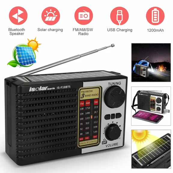 Solar Portable FM/AM SW Radio Digital Bluetooth Speaker MP3 Player Rechargeable