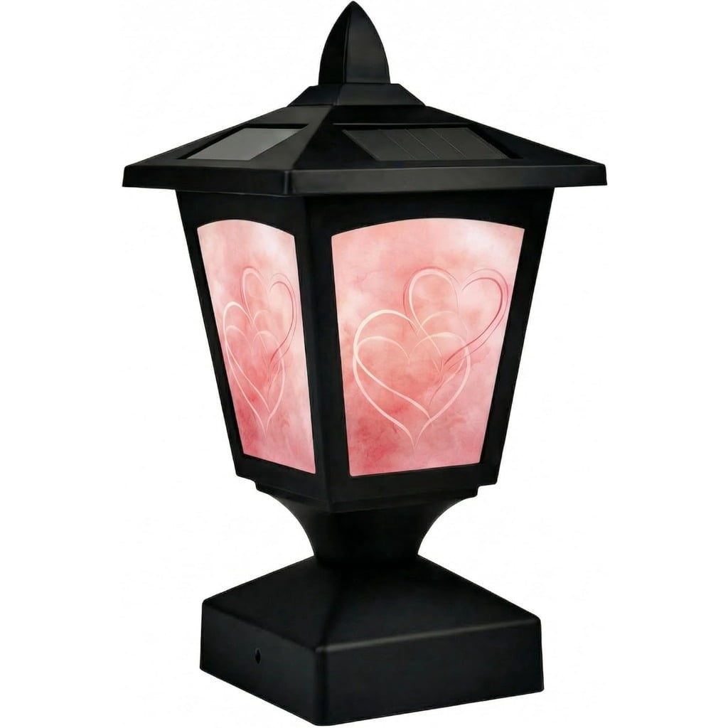 Solar Post Cap Light Outdoor, Fits 4x4 5x5 6x6 Wood Posts, Waterproof LED Fence Post Light for Deck Patio Garden Yard Decoration, Removable Design Panel (Black, 1 Pack) (Heart2)