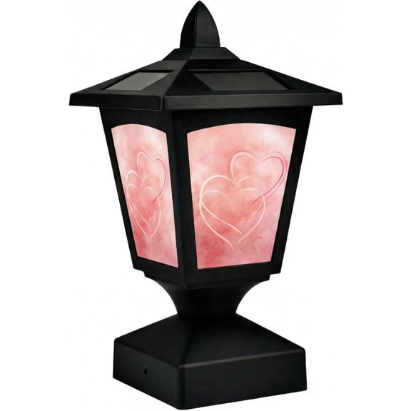 Solar Post Cap Light Outdoor, Fits 4x4 5x5 6x6 Wood Posts, Waterproof LED Fence Post Light for Deck Patio Garden Yard Decoration, Removable Design Panel (Black, 1 Pack) (Heart2)