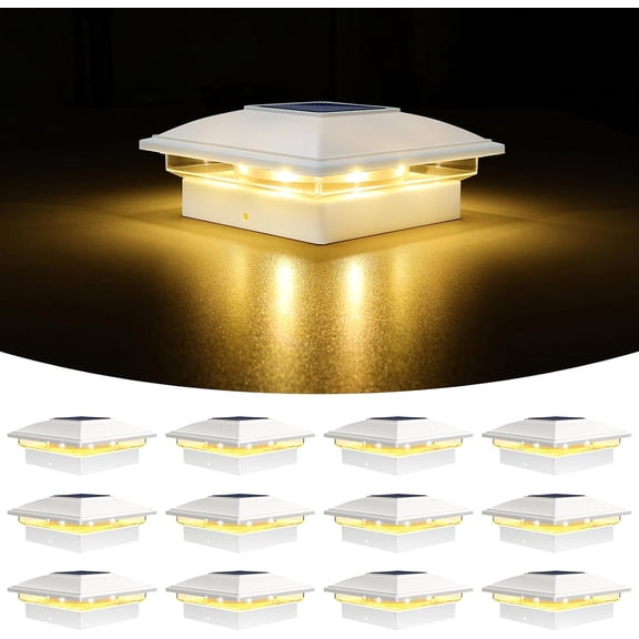 Solar Post Cap Light Outdoor Waterproof 12pack,Solar Fence - Post Lights for 4x4 5x5 6x6 Wooden/Vinyl Post,Black Deck Post Cap Light Solar Powered with Warm White for Garden/Patio/Porch