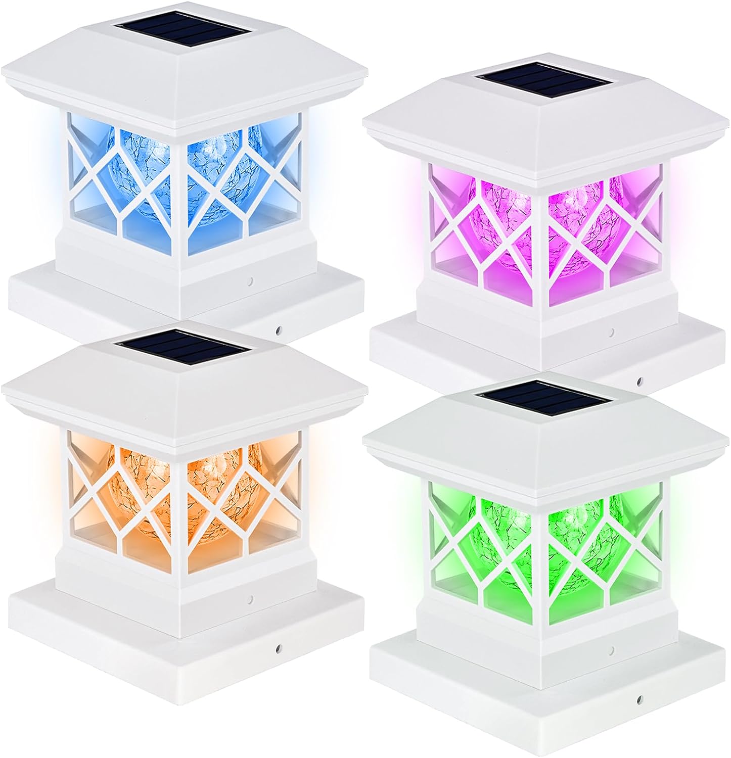 12 Pack Solar Post Cap Lights - RGB & Warm White, Fits 3.5"x3.5" To 5"x5" Wood Fence/Deck Posts, IP65 Waterproof
