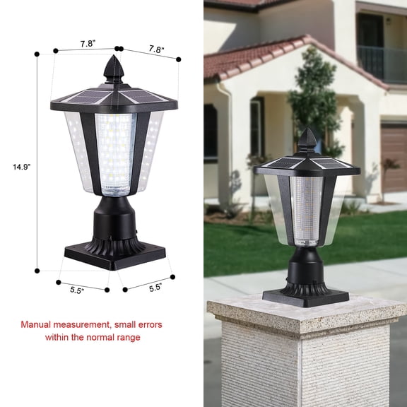 Solar Post Cap Light - Waterproof LED Outdoor Pillar Lamp with Vintage Lantern Design for Garden, Fence & Patio (12-24H Runtime)