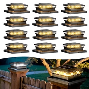 Solar Post Cap Lights 12-Pack, 4x4 Solar Post Lights with 2-Color Warm/Cool White, IP64 Waterproof Outdoor Deck Lights Fit 4x4 5x5 6x6 Posts, Black