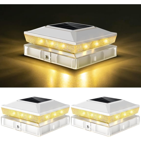 Solar Post Cap Lights with 2 Color Modes|Warm & Cool White|Dusk to Dawn Auto Sensor|Waterproof for 4x4 & 3.5x3.5 Wood & Vinyl Posts|Outdoor Deck, Fence, Patio Lights