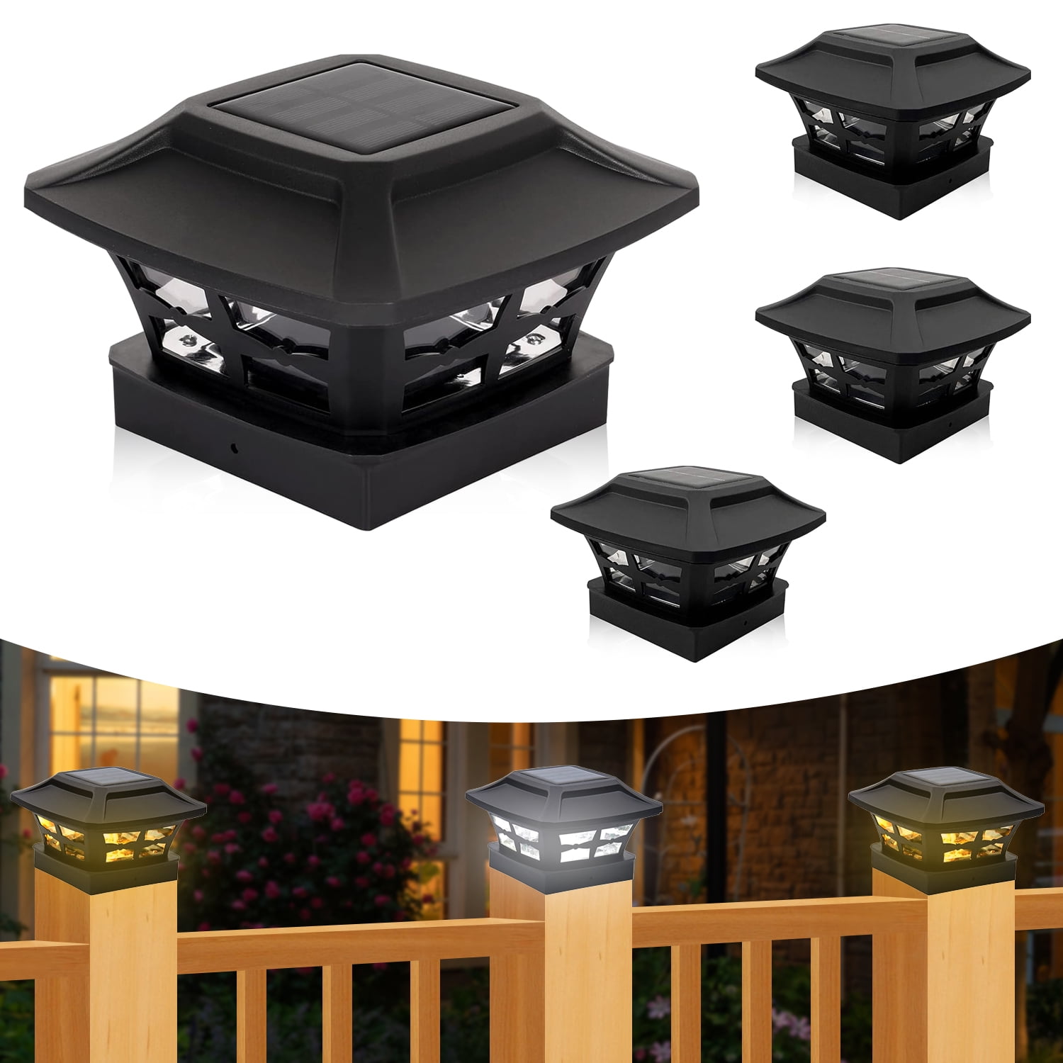 Syenll Solar Post Cap Lights 4 Pack, 4x4 Outdoor Fence Post Solar Lights, for Garden Yard Deck Patio Decoration, Black