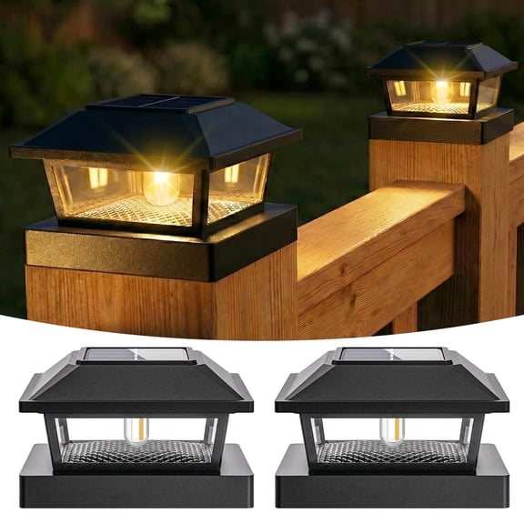 Solar Post Cap Lights for 4x4 Posts Vintage Edison Style Glow IP64 ABS Housing 400mAh Rechargeable Battery Dusk to Dawn for Garden Mailbox Walkway 2 Pack