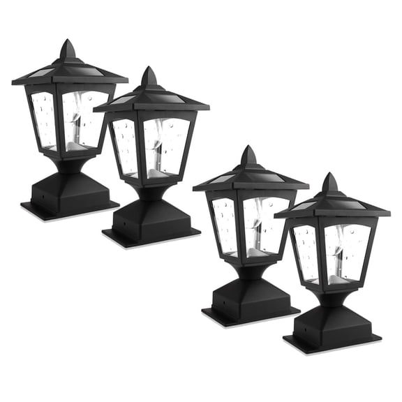 4 Pack Solar Post Cap Lights for 4x4 Wood Posts – Waterproof LED Deck & Fence Lights, Auto On/Off, Black