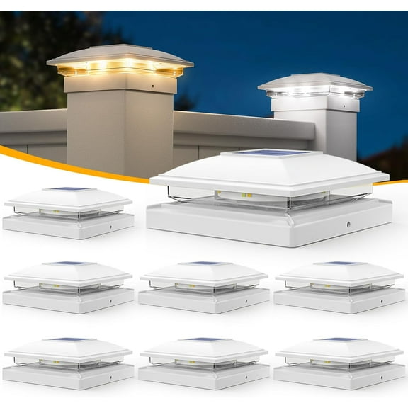 Solar Post Cap Lights,8 Pack 2-Modes Bright 5x5 Vinyl Fence Post Caps Solar Lights Outdoor Waterproof Garden Patio Fence Deck Decor for Fence Deck Caps 4x4,6x6 Wood,4x4,5x5 Vinyl