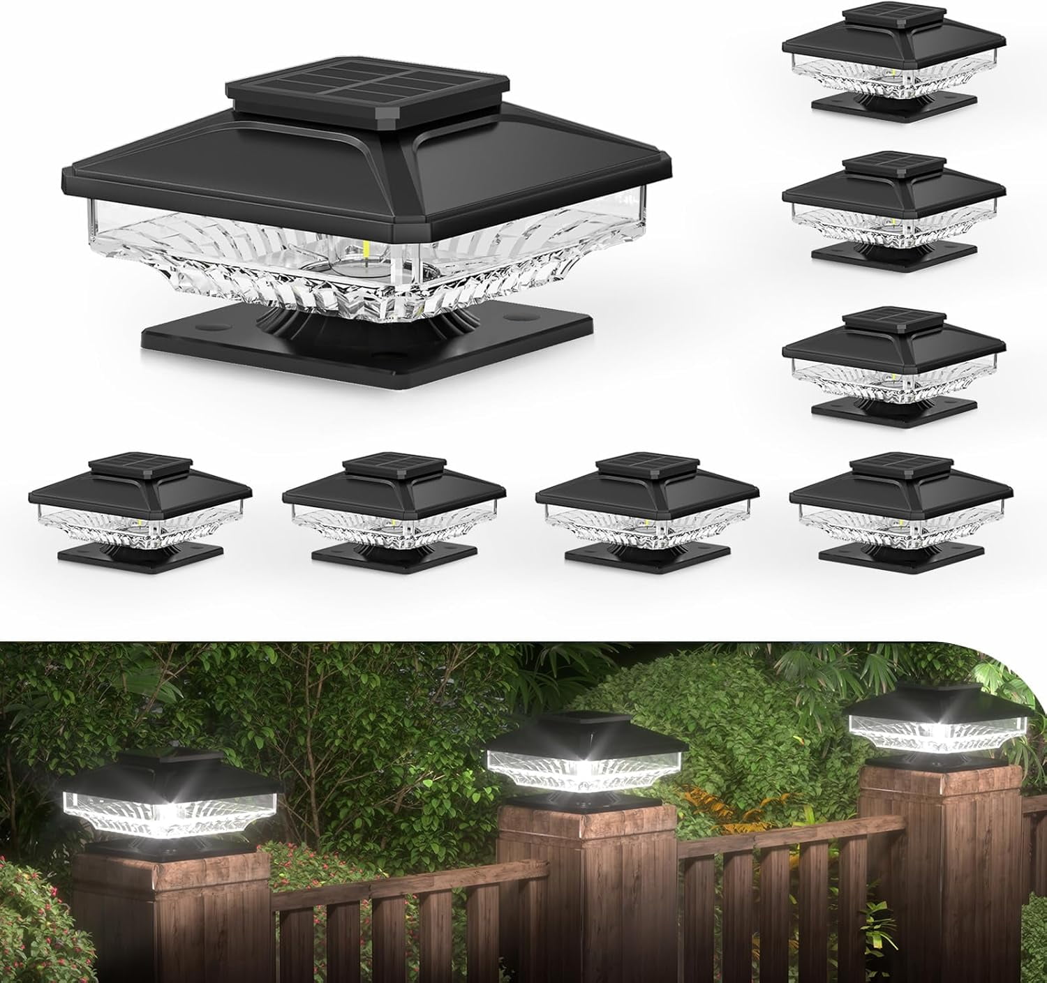 Solar Post Cap Lights, Bright White Solar Post Lights Outdoor Waterproof Fence Post Cap Lights, Outdoor Post Lights Solar Deck Lights for 4x4 5x5 6x6 Garden Decorative Wood Posts,6-PACK
